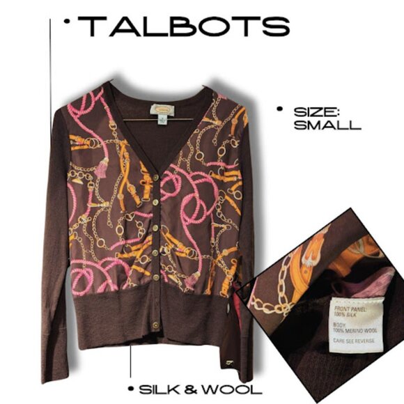 Talbots Silk & Wool Cardigan - Equestrian Print Size Small - Luxury - Picture 1 of 1